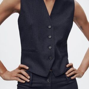 NWT Zara Pinstripe Tailored Vest Tank Top in Navy Blue - S